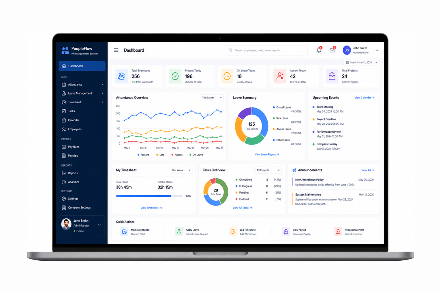 Attendance Management, Leave Management, Time Sheet Management, Task Scheduling & Tracking, Milestone Calendar