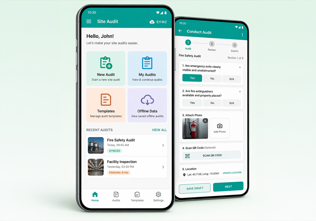An android app to create and manage site audits