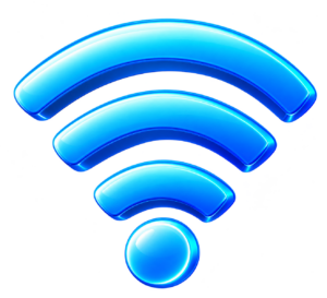 Glossy Neon Blue Wi‑Fi Icon