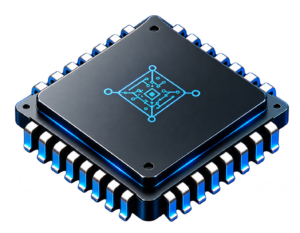 Neon Blue Quantum Processor Chip