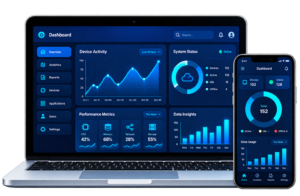 Neon Dashboard Laptop and Smartphone Mockup