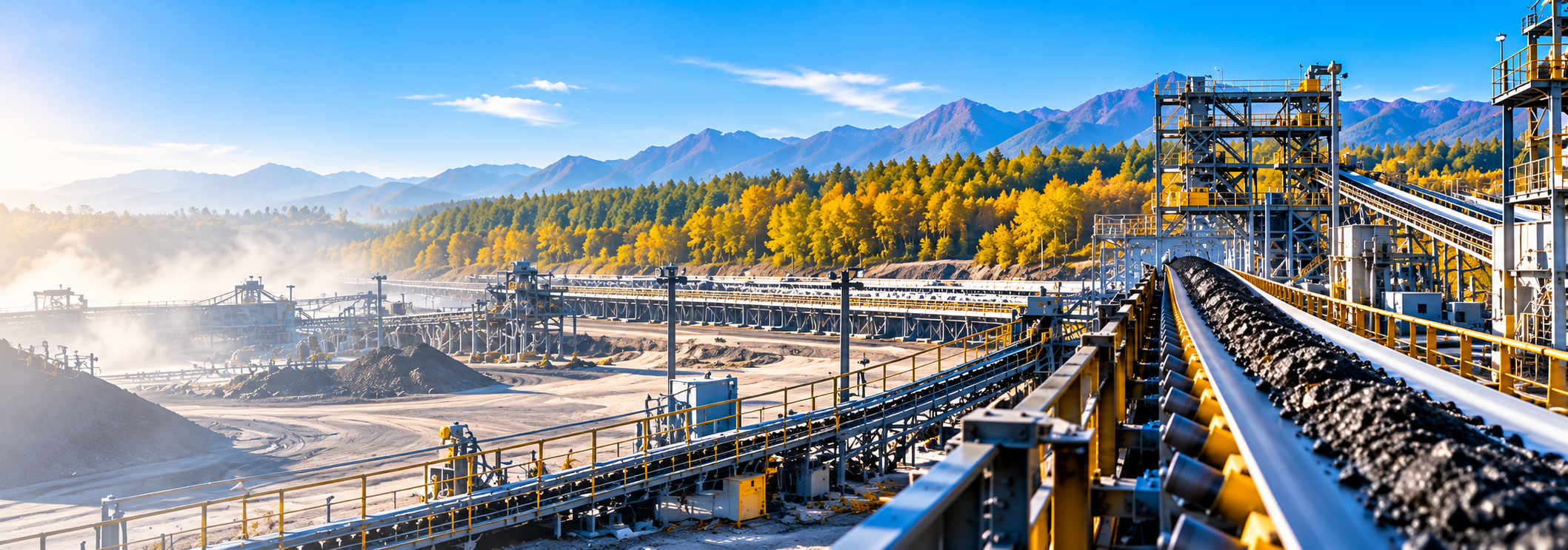 Panoramic Coal Conveyor Plant and Mountains